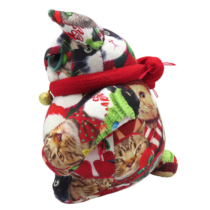 萩工房　わるねこ：中　右手上げ クリスマスねこ柄（座布団付き）