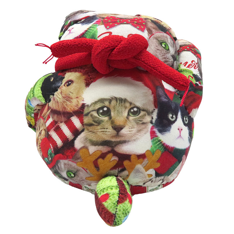 萩工房　わるねこ：中　右手上げ クリスマスねこ柄（座布団付き）