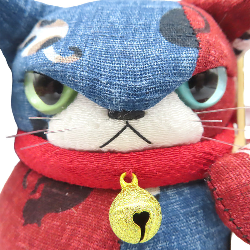 萩工房　わるねこ　熊手・鈴持ち　猫柄 座布団付き