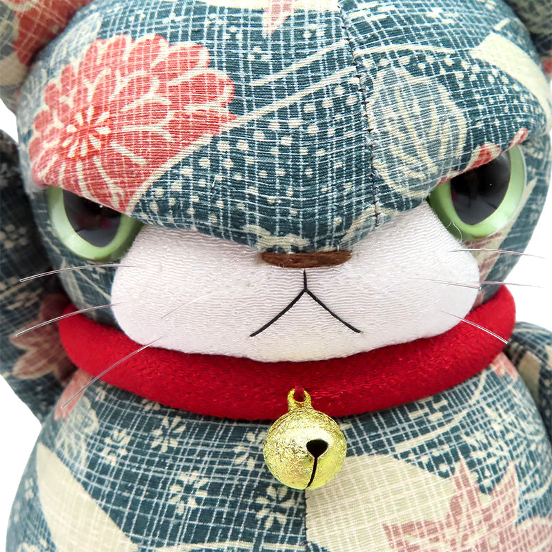 萩工房 わるねこ：大 右手上げ・お腹に紅葉と菊柄 (座布団付き)