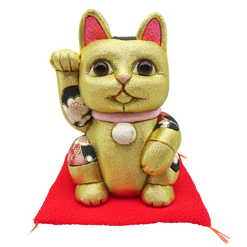 木目込み人形 招き猫 大 風水:金色　lucky cat