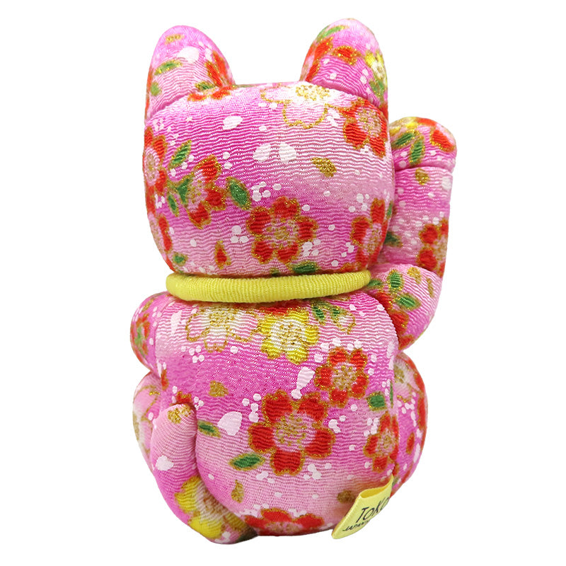 木目込み人形　招き猫  中 ちりめん友禅 桃 lucky cat