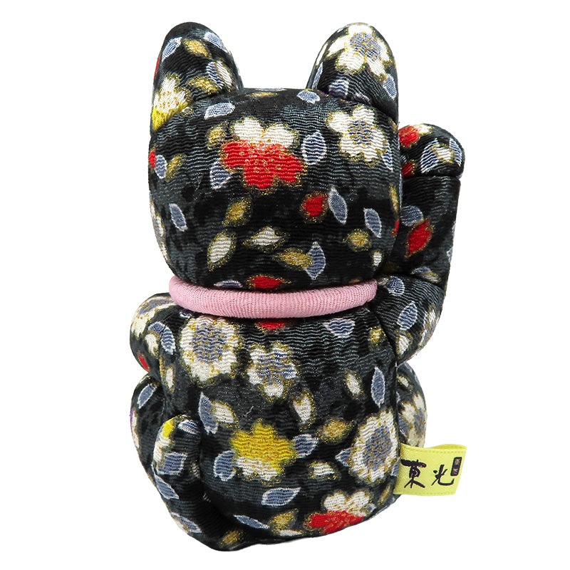 木目込み人形　招き猫  中 ちりめん友禅 黒 lucky cat