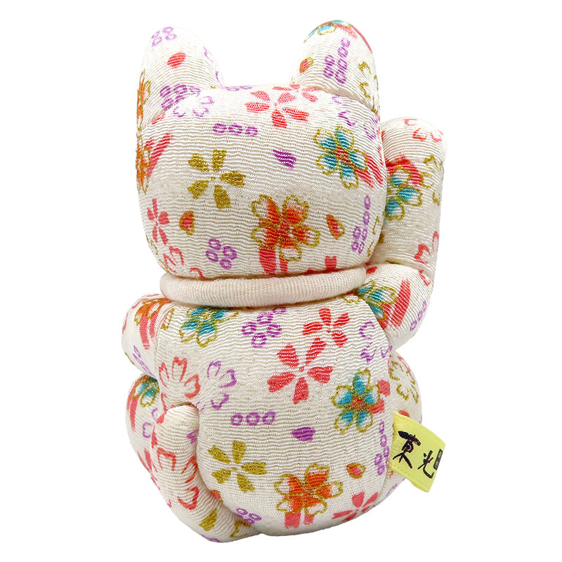 木目込み人形　招き猫  中 ちりめん友禅 白 lucky cat