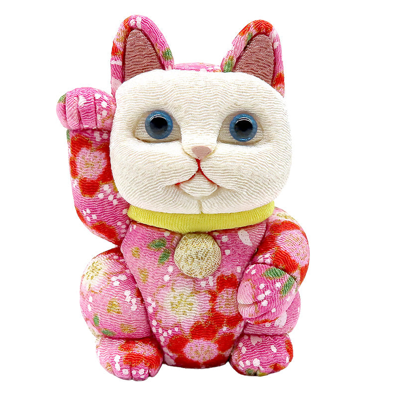 木目込み人形　招き猫  小 ちりめん友禅 桃 lucky cat