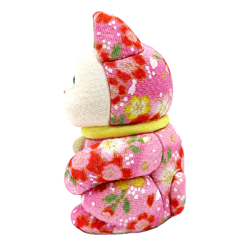 木目込み人形　招き猫  小 ちりめん友禅 桃 lucky cat