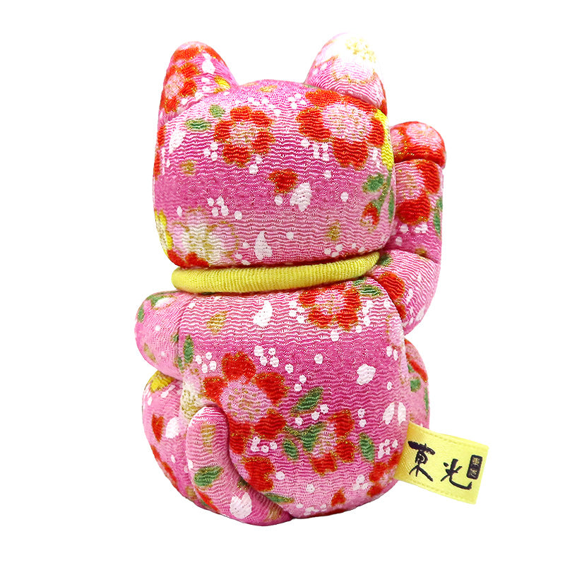 木目込み人形　招き猫  小 ちりめん友禅 桃 lucky cat
