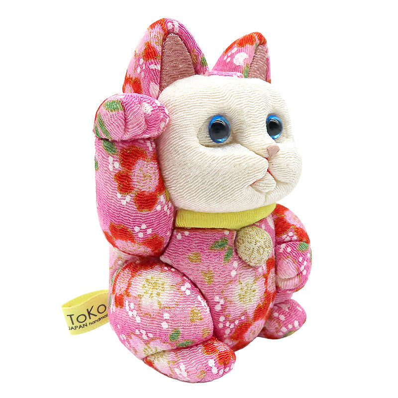 木目込み人形　招き猫  小 ちりめん友禅 桃 lucky cat