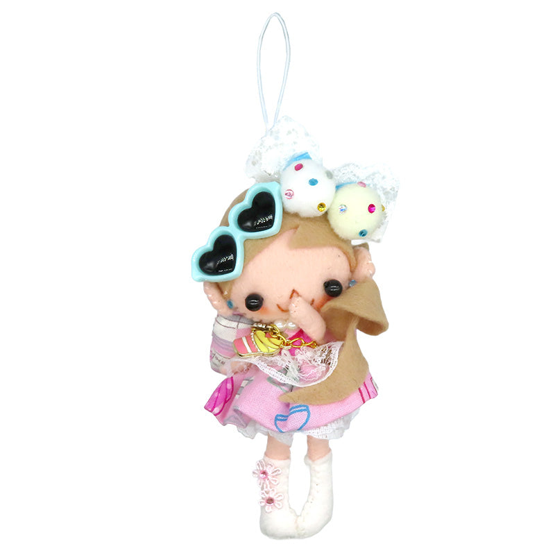 ギャルちゃんストラップ：白ギャル　白リボン