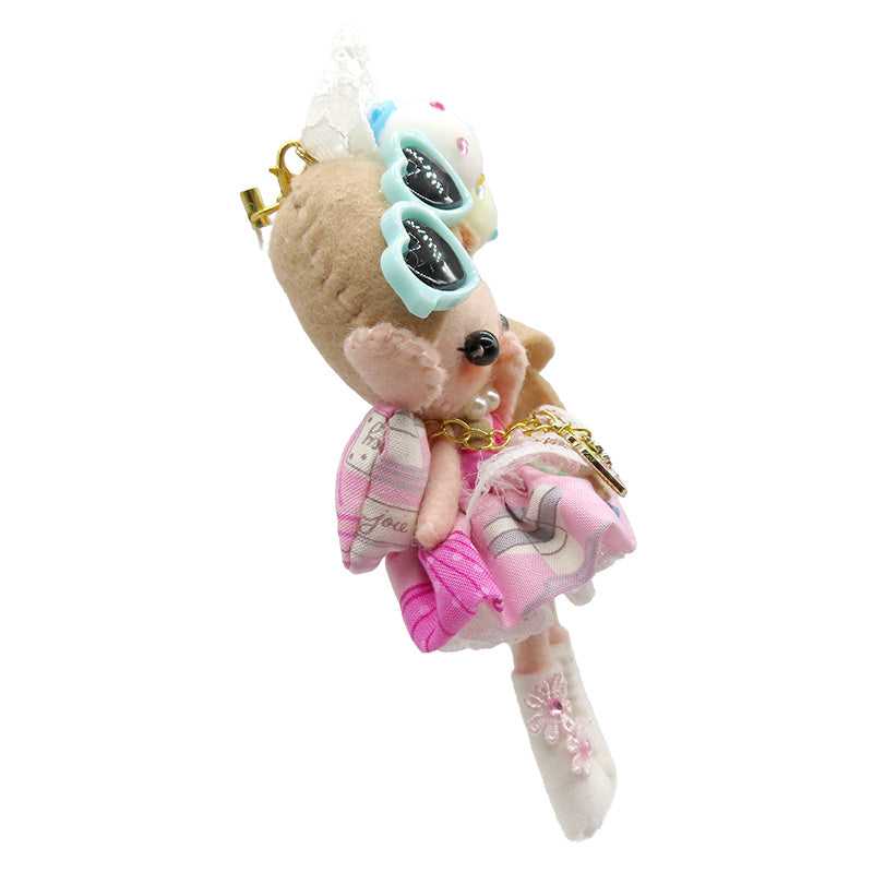 ギャルちゃんストラップ：白ギャル　白リボン