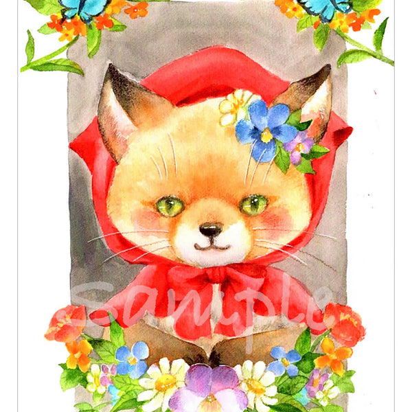 菅狐ページ ポストカード ポストカード『世界のキツネ』4種類セット イラスト ふじいかずえ