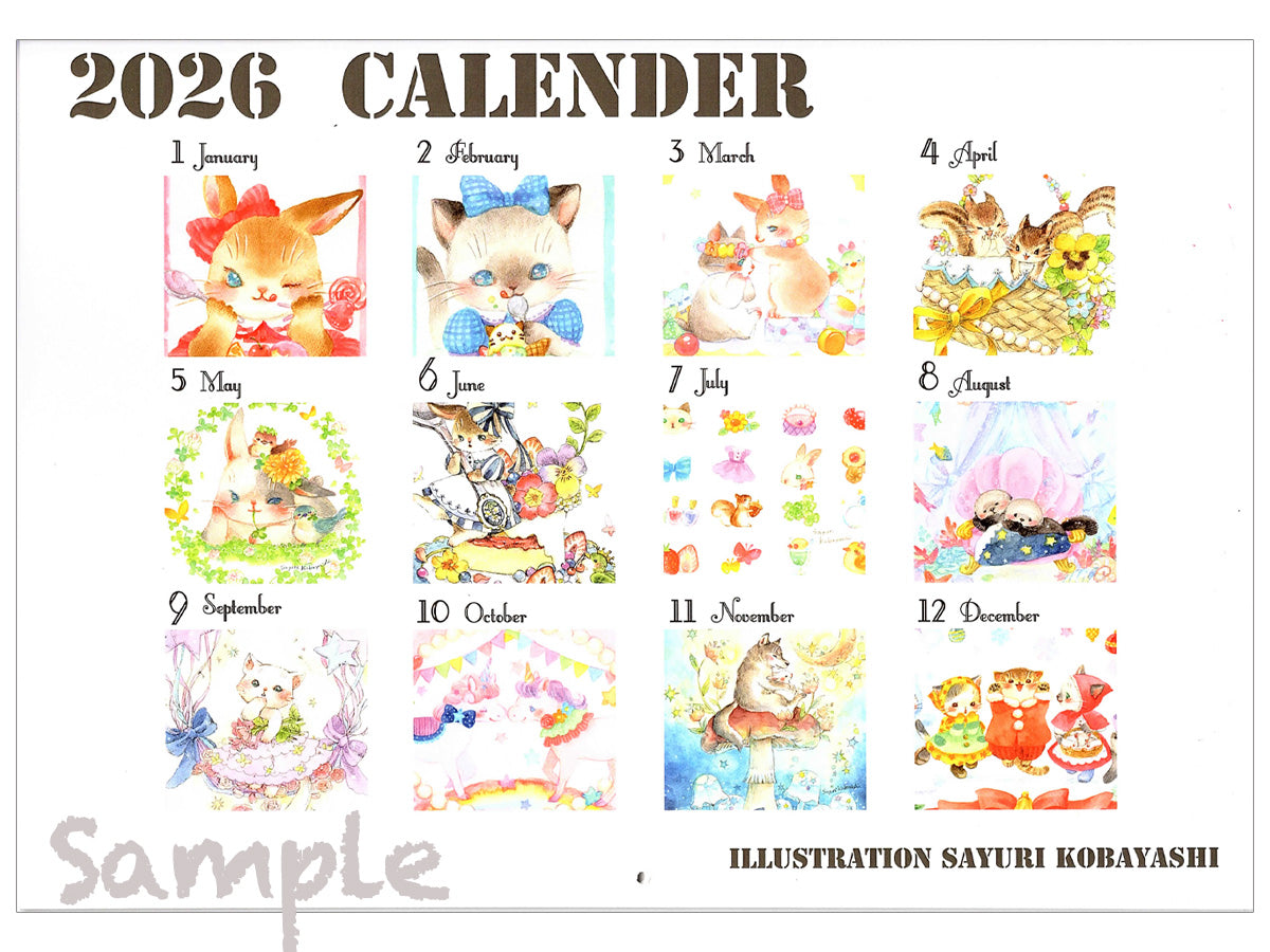 【ネコポス対応可】2026年 壁掛けカレンダー（小林さゆり）