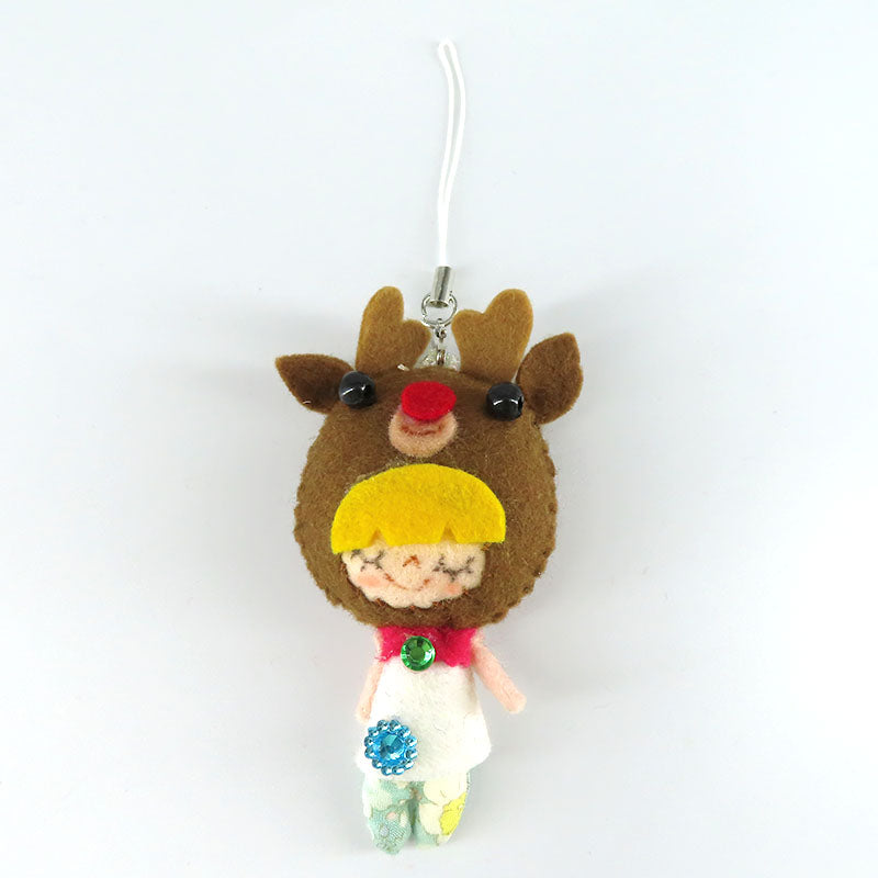 クリスマス 着ぐるみ冬ストラップ　トナカイ（服の色：白）